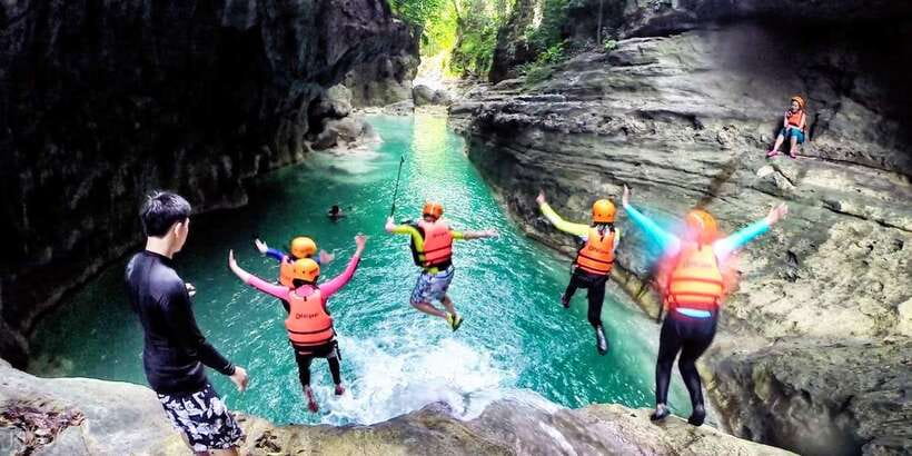 Cebu: Moalboal Sardines & Turtle Snorkeling and Canyoneering - Reaching the turquoise pools of Kawasan Falls